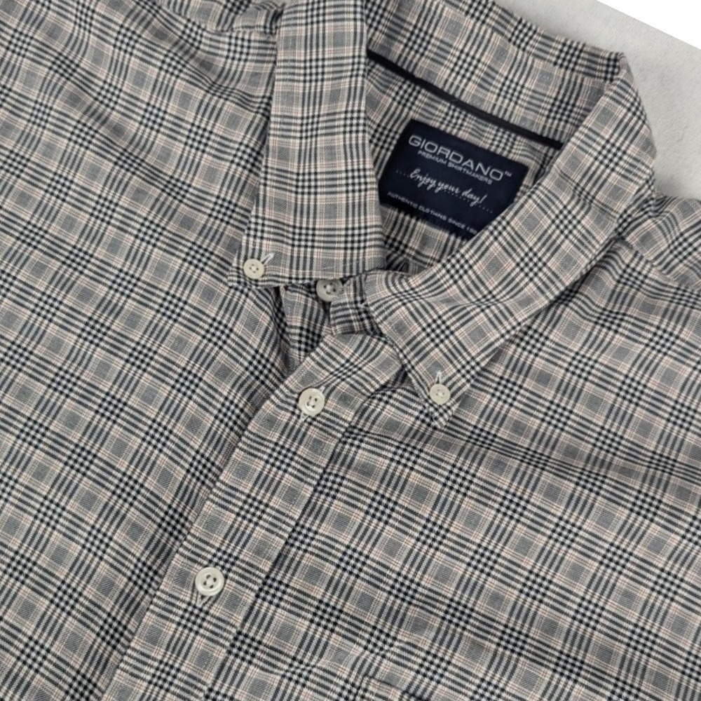 Giordano Mens 3XL Grey Glen Plaid Long Sleeve Button Down Shirt 47/48